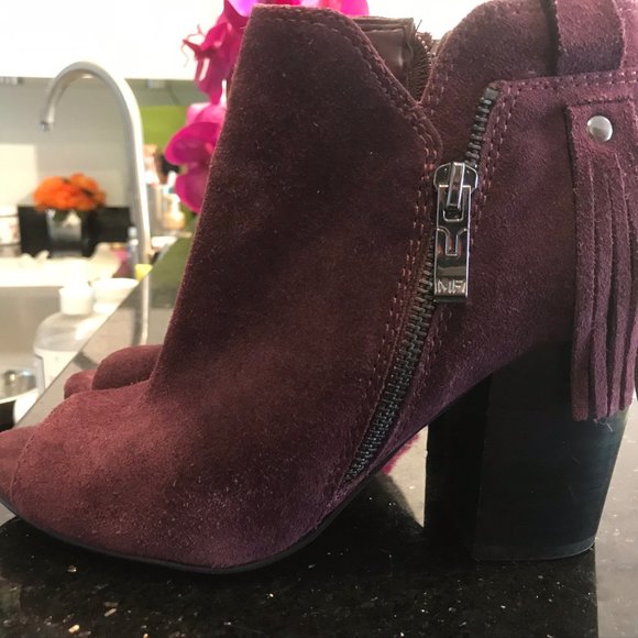 Marc Fisher Plum Purple Suede Peep Toe Block Heels - Picture 8 of 13